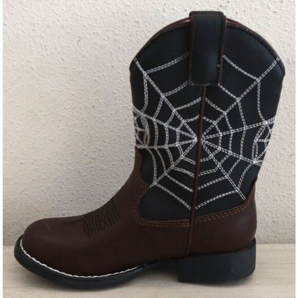 Roper Little Kids Sz 9M Brown Faux Leather Spider Web Light-Up Western Boots - Picture 6 of 16